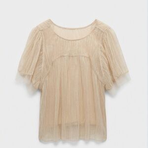 Anthropologie Sheer Pleated Short-Sleeve Top - Beige
